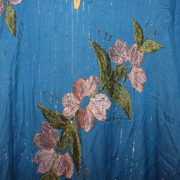 💙 VINTAGE BLUE & GOLD FLORAL DRESS 💙 - Picture 5 of 7